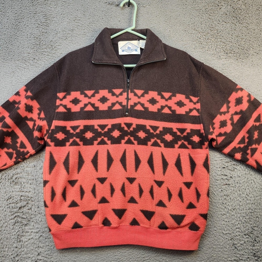 Vintage Trader Bay Sweater Mens Medium Aztec Fleece Pullover Pockets 90s